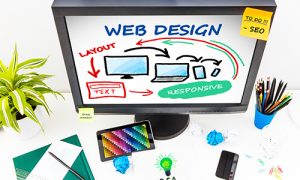 Designer's desk with responsive web design concept.